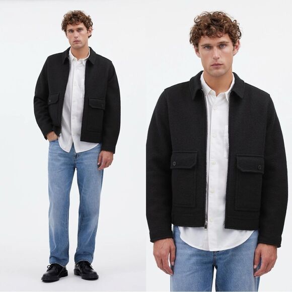 NEW MADEWELL Boiled Wool Zip-Front Jacket in black - Picture 1 of 9